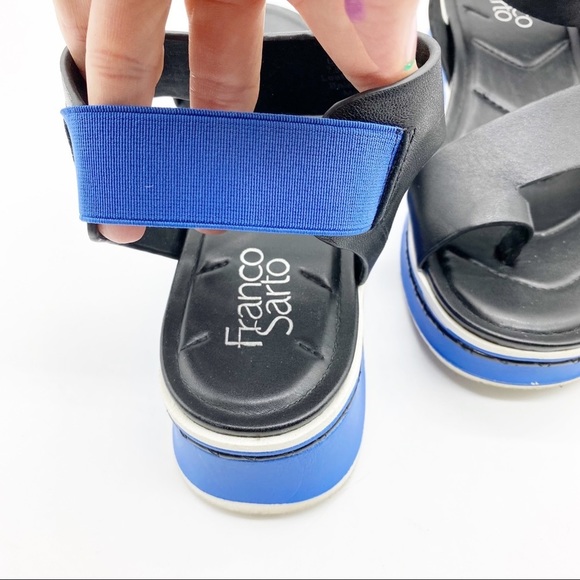 Franco Sarto-Leather Black blue Platform Sandals 7.5 - Picture 3 of 6